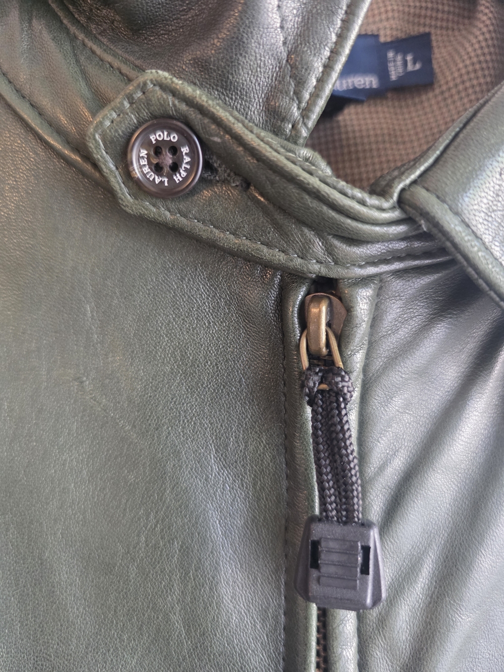 VTG Polo Ralph Lauren Olive Leather Bomber Jacket - Premium Leather - Picture 13 of 17